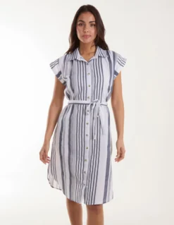 Stripe Button Front Shirt Dress