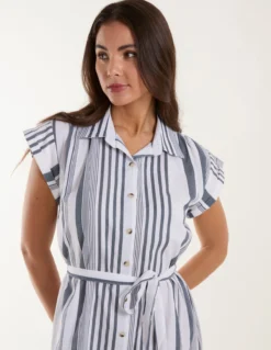 Stripe Button Front Shirt Dress -Deals Sleek Dresses Store bv245928 whitepattern 17884