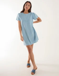 Embroidered Mini Dress -Deals Sleek Dresses Store bv245945 lightdenim 18095
