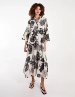 Broderie Smock V-Neck Dress -Deals Sleek Dresses Store bv245948 charcoal 34451