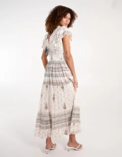 Cream Metallic Fibre Frill V Maxi Dress 7 Cream Metallic Fibre Frill V Maxi Dress -Deals Sleek Dresses Store bv245971 white 34779