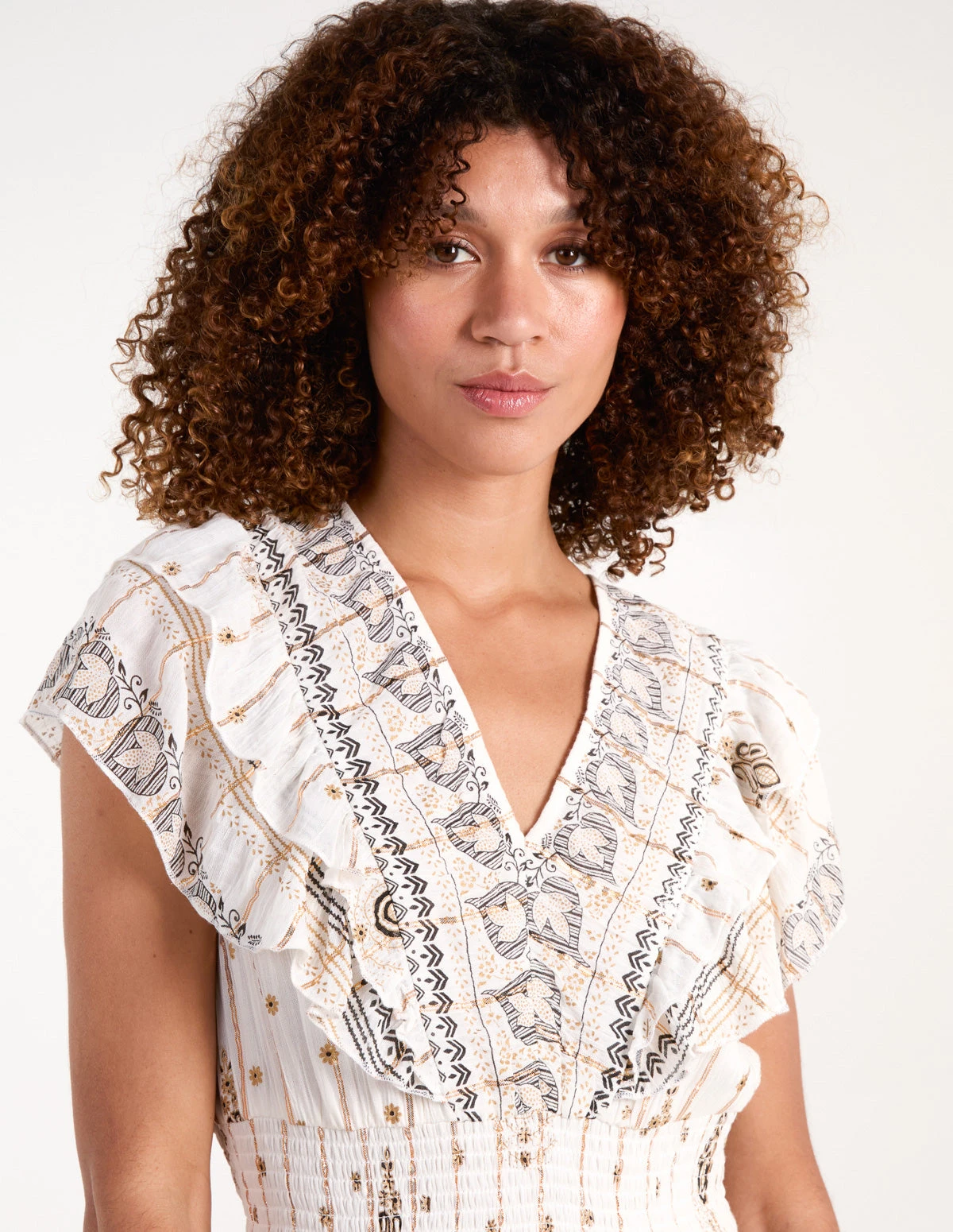 Cream Metallic Fibre Frill V Maxi Dress 2 Cream Metallic Fibre Frill V Maxi Dress - Image 2