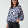 Pleated Sleeve Aztec Swirl Georgette Top