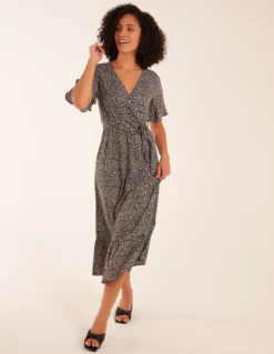 Leopard Wrap Cross Over Midi Dress