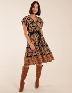 Tiered Crossover Printed Dress