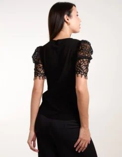Lace Mesh Sleeve T-Shirt -Deals Sleek Dresses Store bv3102 black 8139