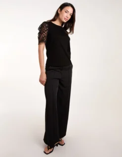 Lace Mesh Sleeve T-Shirt -Deals Sleek Dresses Store bv3102 black 8179