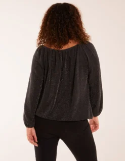 Gypsy Neck Metallic Top -Deals Sleek Dresses Store bv3313 blacksilver 21528