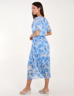 Round Neck Pleated Midi Dress -Deals Sleek Dresses Store bv3682 blue 7067