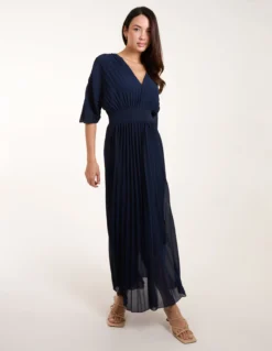 Double V Pleated Chiffon Dress -Deals Sleek Dresses Store bv3691 navy 7786