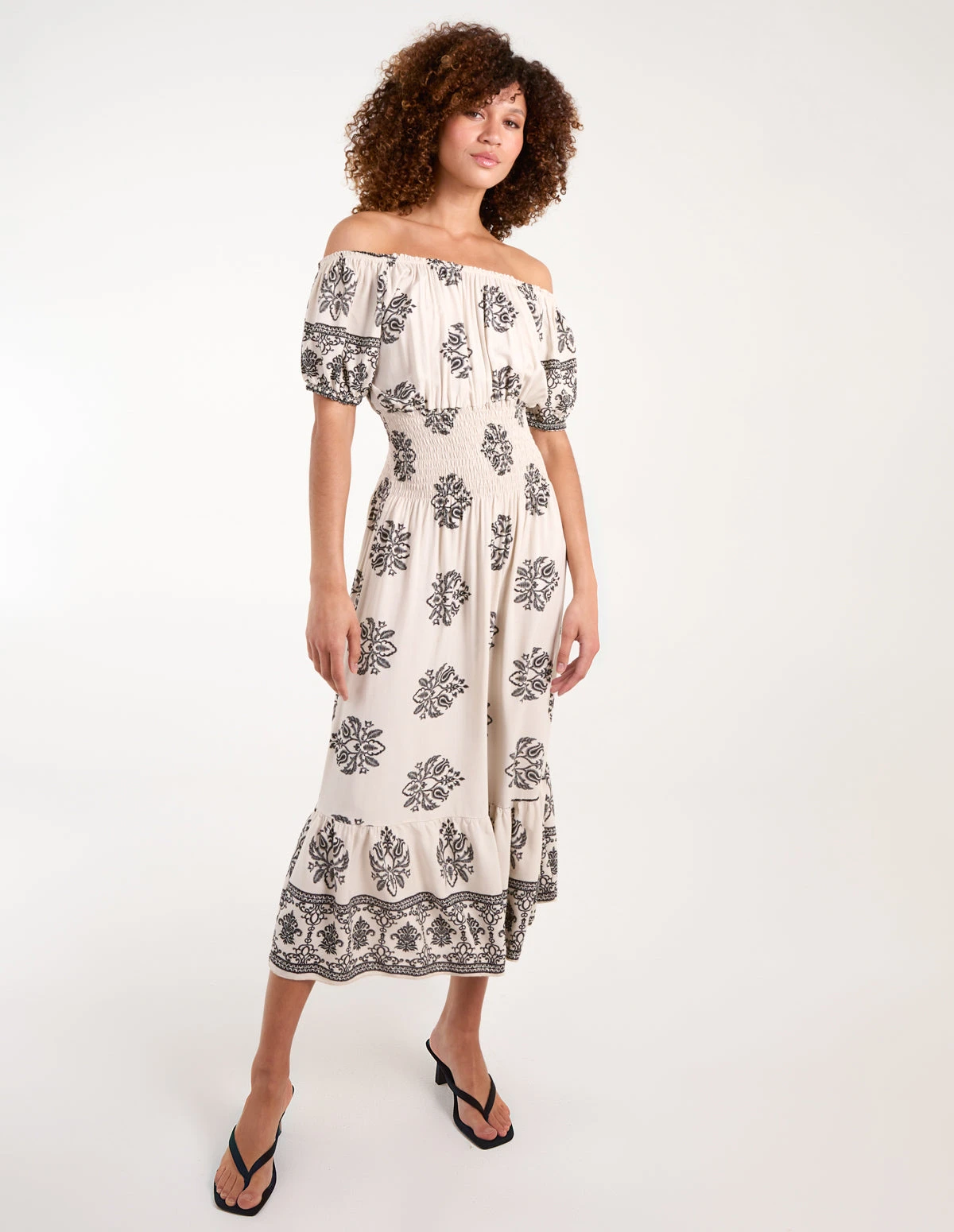 Batik Print Shirred Waist Gypsy Midi Dress 3 Batik Print Shirred Waist Gypsy Midi Dress - Image 3
