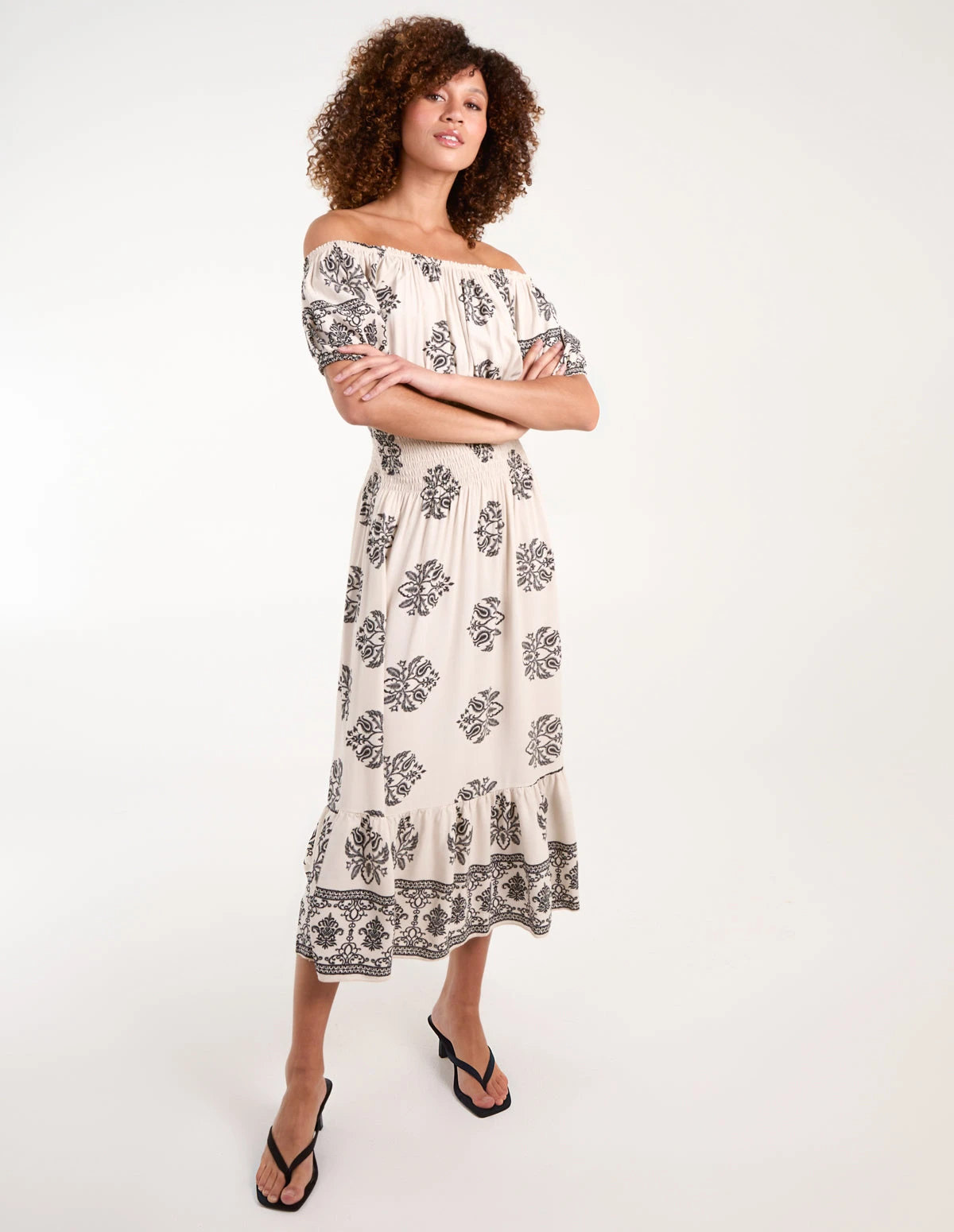 Batik Print Shirred Waist Gypsy Midi Dress 1 Batik Print Shirred Waist Gypsy Midi Dress