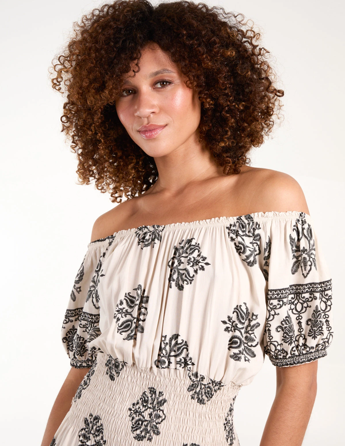 Batik Print Shirred Waist Gypsy Midi Dress 2 Batik Print Shirred Waist Gypsy Midi Dress - Image 2