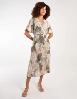 Shell Print Pleated Crossover Dress