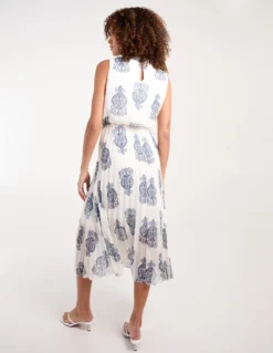 Metallic Sleeveless Pleated Midi Dress -Deals Sleek Dresses Store bv3915 ivorynavy 35524