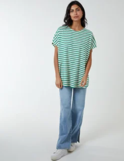 Cotton Loop Back Stripe Sweat Top -Deals Sleek Dresses Store mi3776 green9672