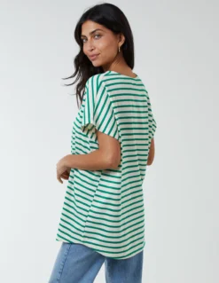 Cotton Loop Back Stripe Sweat Top -Deals Sleek Dresses Store mi3776 green9723