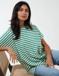 Cotton Loop Back Stripe Sweat Top -Deals Sleek Dresses Store mi3776 green9736