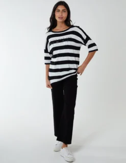 Striped T Shirt With Diamante Detail -Deals Sleek Dresses Store qed2706 black10210