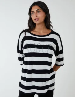 Striped T Shirt With Diamante Detail