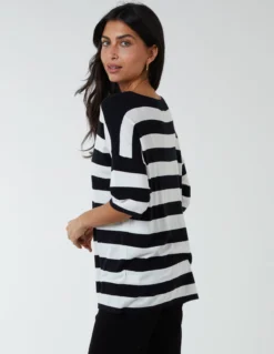Striped T Shirt With Diamante Detail -Deals Sleek Dresses Store qed2706 black10248