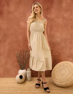 Shirred Detail Midi Dress