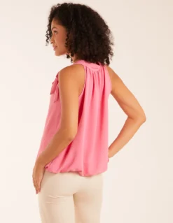 Pussybow Sleeveless Top -Deals Sleek Dresses Store s22573 pink10319