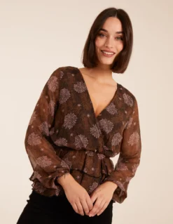 Floral Ruffle Wrap Blouse