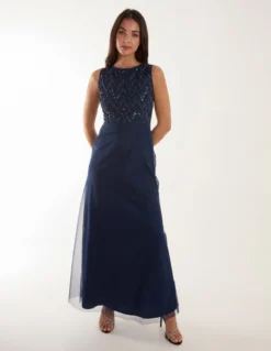 Embellished Maxi Dress -Deals Sleek Dresses Store ss24100 navy 18573
