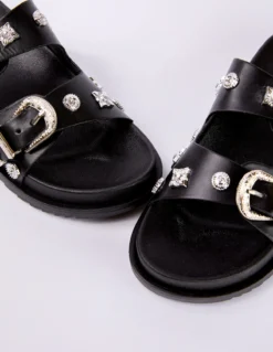 Buckle Detail Stud Sliders -Deals Sleek Dresses Store ss24232 black 4