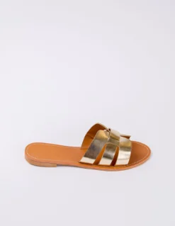 Leather Cross Front Flat Sandal -Deals Sleek Dresses Store ss24248 gold 1