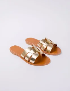 Leather Cross Front Flat Sandal