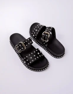 All Over Stud 2 Strap Sandal -Deals Sleek Dresses Store ss24256 black 3